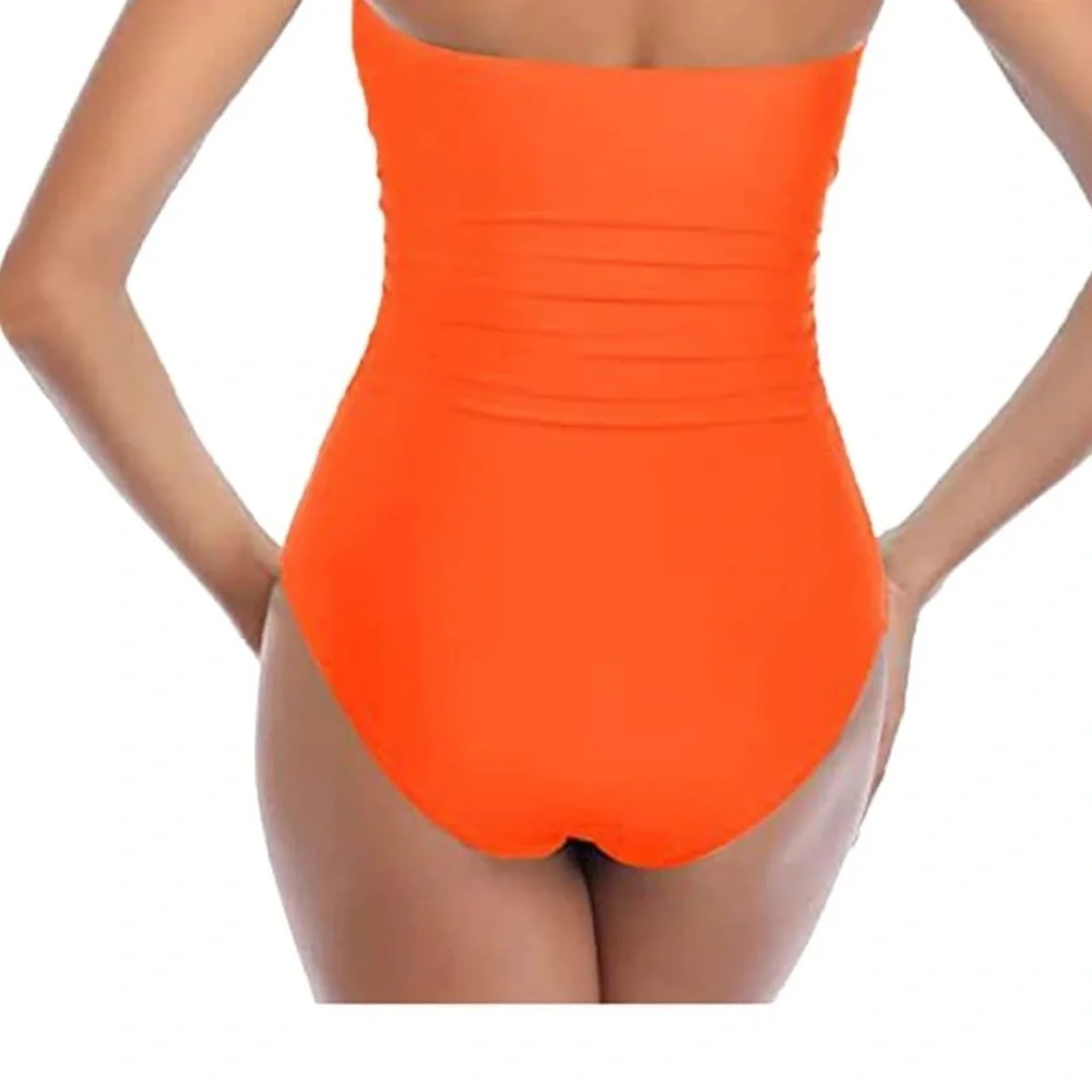 Bow Tie Orange Halter Tummy Control‎ One Piece Padded Swimsuit NWT Size M